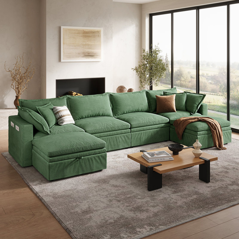 148" Cloud Couch, Oversized Modular Comfy Sofa for Living Room, U Shaped Sectional Couches with Detachable Sofa Cover, Storage Ottoman