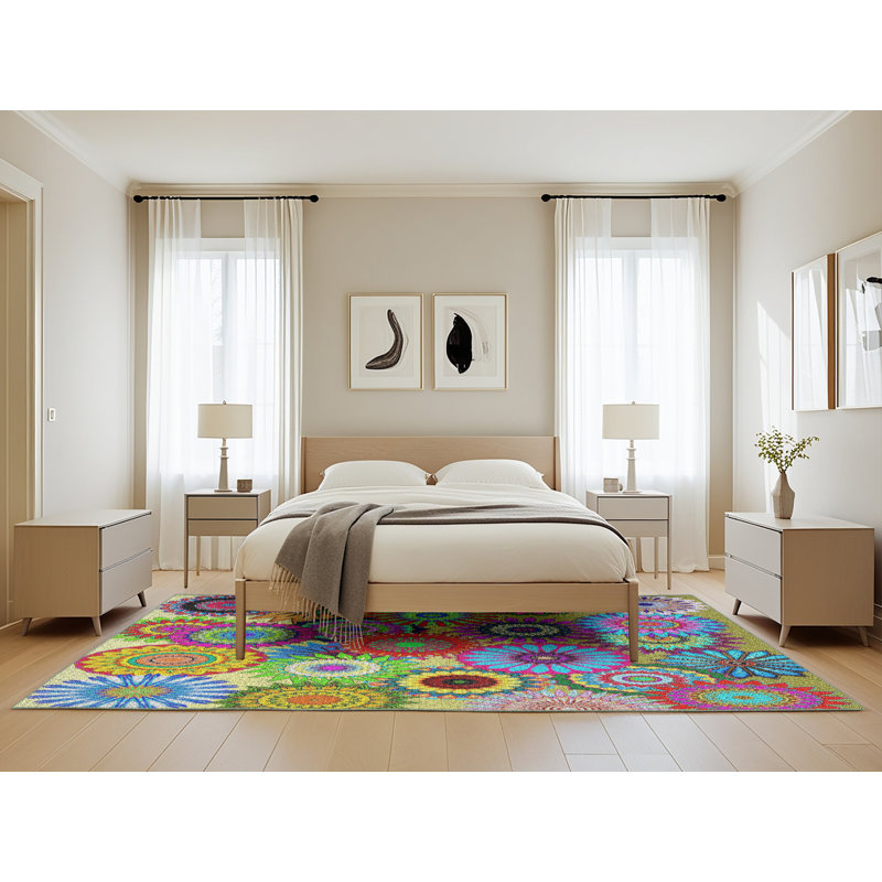 Tapis abstrait jaune / bleu / rouge, Rectangle 5 pi x 8 pi