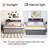 Farmhouse Queen Bed Frame with Bookcase Storage Headboard, Queen Size Grey Linen Upholstered Platform Bed with Charging Station, Mattress Foundation with Heavy-Duty Steel Slat Support, No Box Spring Needed-1424244128-1414772535