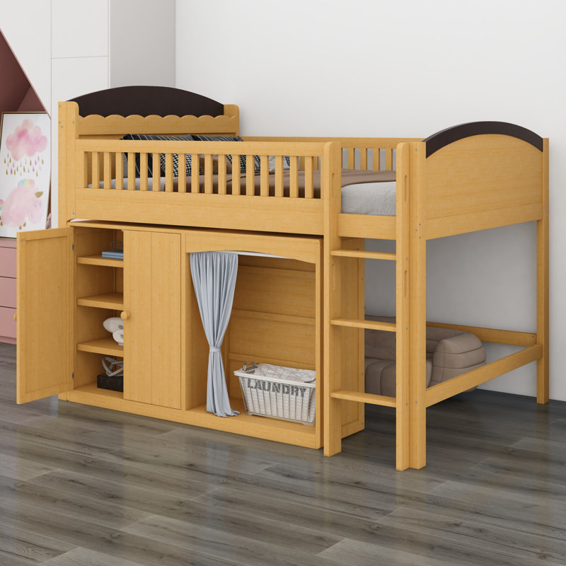 Lit mezzanine avec garde-robe, armoire de rangement, Bois