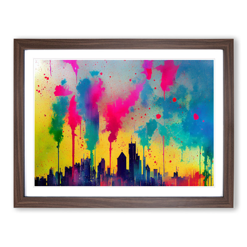 Skyscraper Skyline Splashed Vol.7 Abstract - Framed Print, Walnut Framed, 34cm H x 46cm W x 2cm D