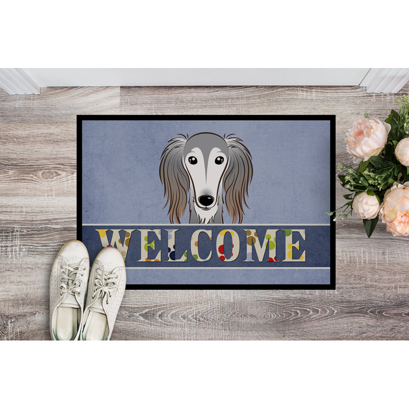 Tapis de porte pour l’extérieur antidérapant saluki welcome, Rectangle 2 pi x 3 pi
