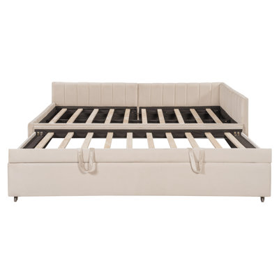 Full Size Upholstered L-Shaped Upholstered Daybed with Twin,Gray Size Pop Up Trundle