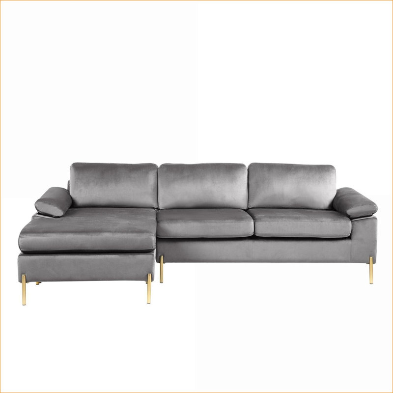 Sectional Sofas with Chaise, Mid-Century Modern Velvet, L-Shaped for Corners | Slate Gray | Velvet