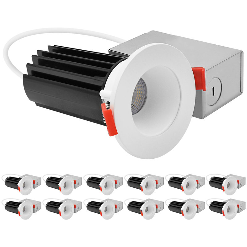 Ensemble de 2 po LUXRITE Éclairage encastré à DEL, lumière Canless à régression profonde, garniture ronde blanche interchangeable, 5 TCC, 1000 lm, 15 W, rendement élevé, intensité variable, paquet de 12