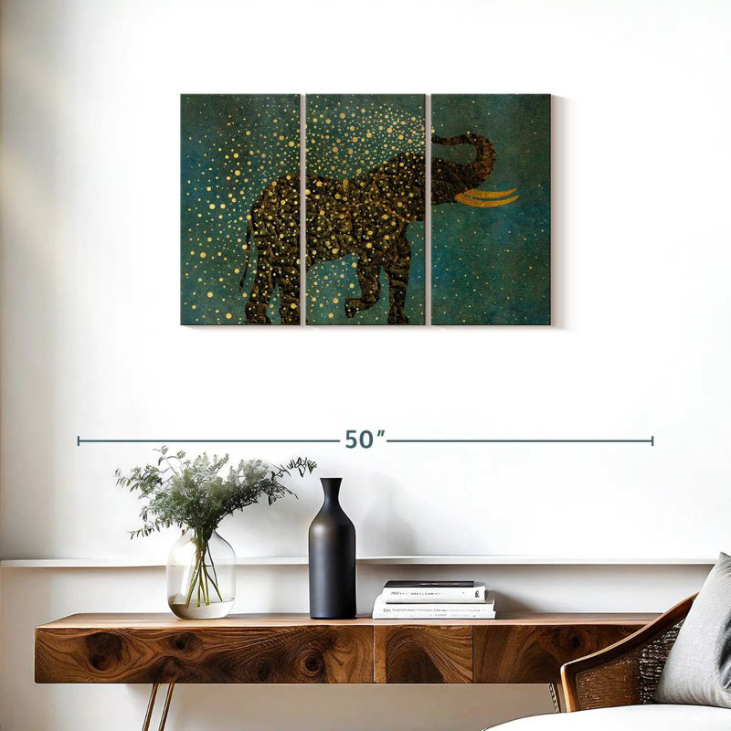 Gold Spraying Elephant, 20" H x 33" W