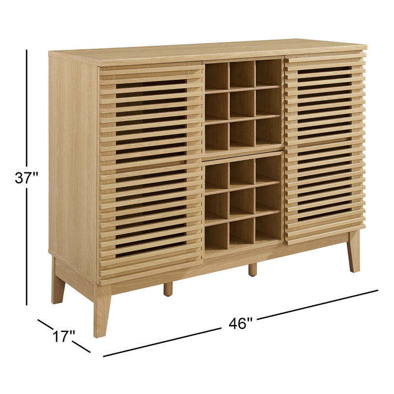 Mid-Century Slatted Oak Bar Cabinet with Integrated Wine Rack