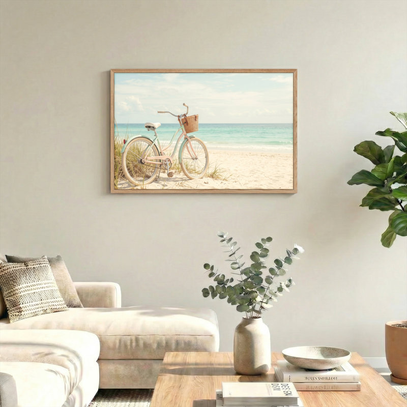Ensemble de 1 tableau sur toile représentant un vélo de plage, 24"H x36"W, Natural