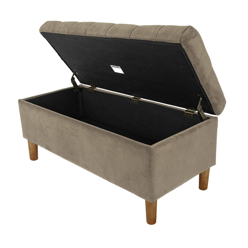 Fawn Velvet Tufted Storage Bench with Honey Oak Legs