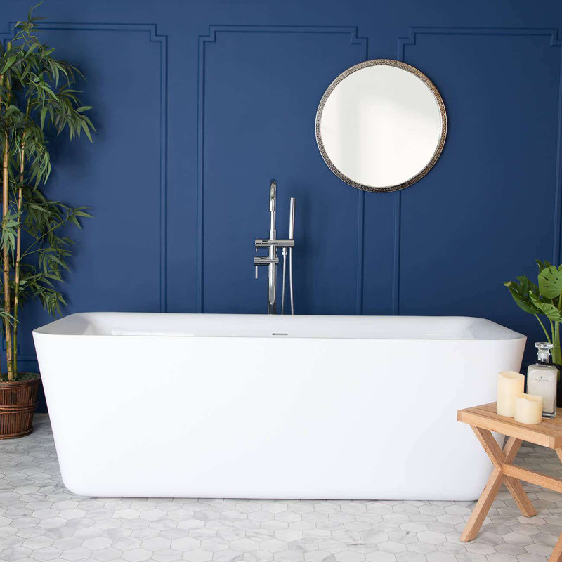 Emily 68.88'' x 23.63'' Soaking Acrylic Bathtub, White/Rose Gold 