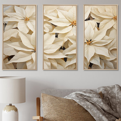 Beige poinsettia radiance - ensemble d'art sur toile poinsettias