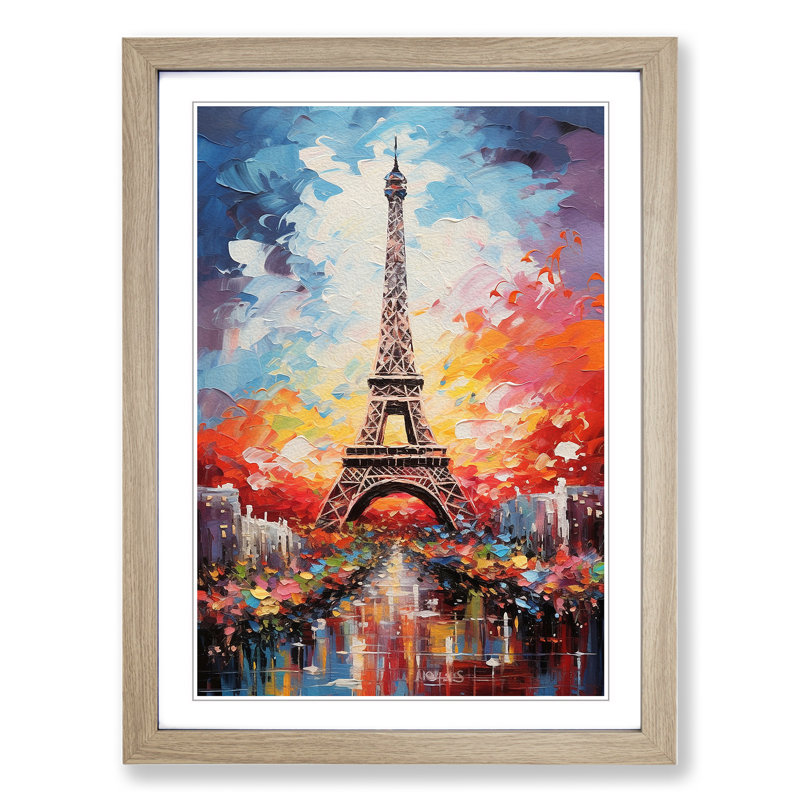 Eiffel Tower Action Painting No.3 - Single Picture Frame Print on Wood, Oak Framed, 34cm H x 25cm W