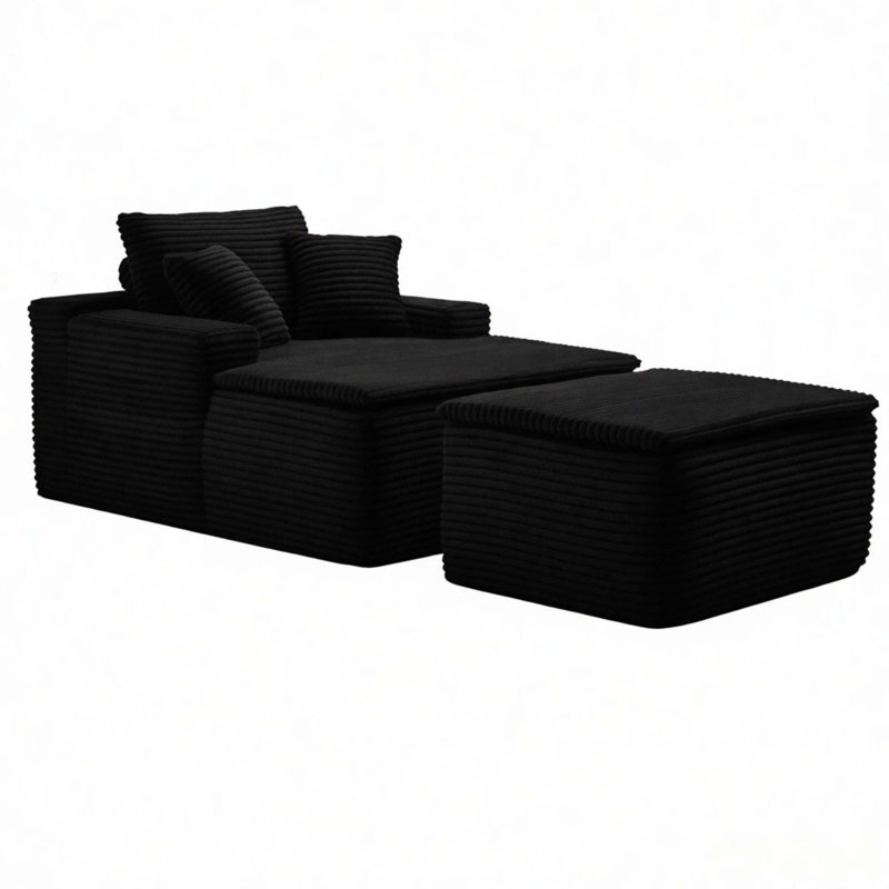 Canapé-lit inclinable Luxury, Black Corduroy, 47.28" W
