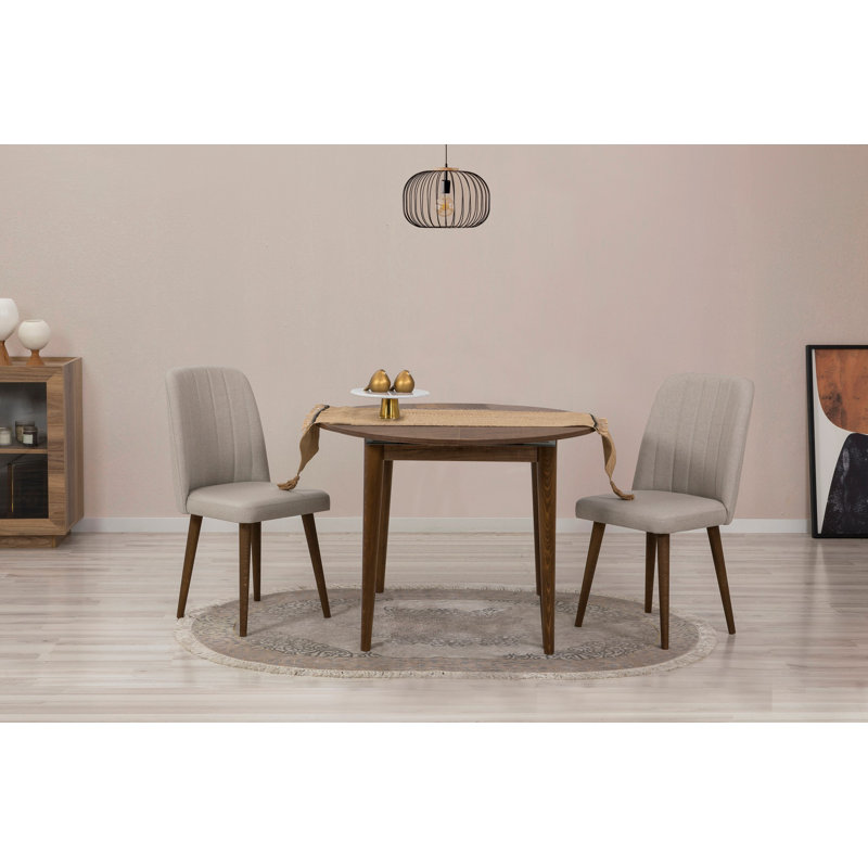 Ensemble de table et chaises de salle à manger extensible D urgu (3 pièces), Brun/crème