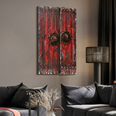 Décoration murale dimensionnelle en fer peinte à la main Ledezma «Antique Wooden Doors 1»
