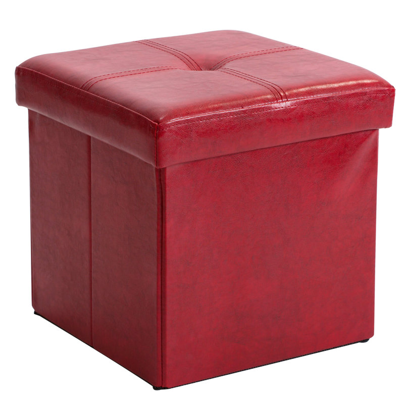 Repose-pieds carré avec rangement 15 po Besma, Simili cuir rouge