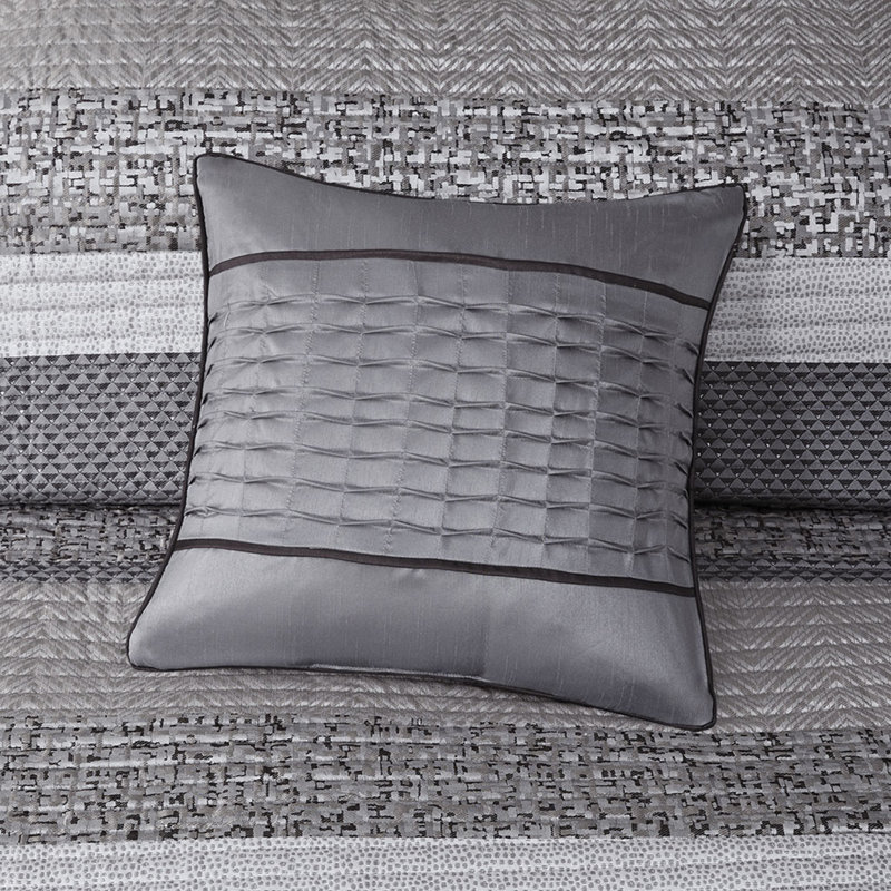 Rhapsody 7 Piece Jacquard Comforter Set, Queen Comforter + 6 Additional Pieces, Gray