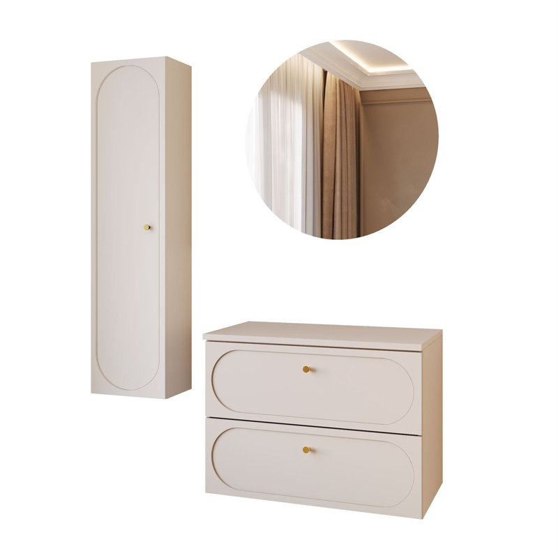 Bathroom Vanity with Basin, IVORY Vanity Unit 80 cm