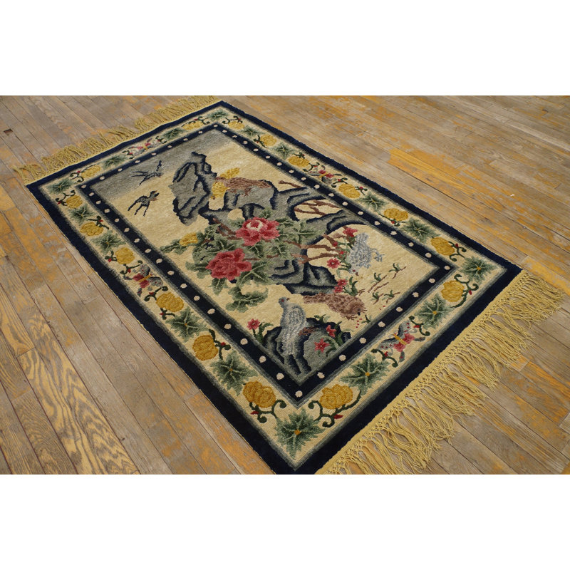 Antique Silk Chinese Allover Floral Knotted Rug