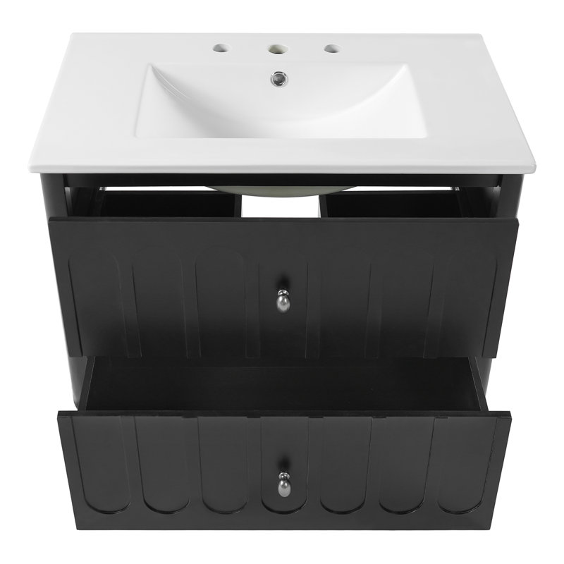 Meuble-lavabo mural 30 po avec lavabo en céramique, Noir