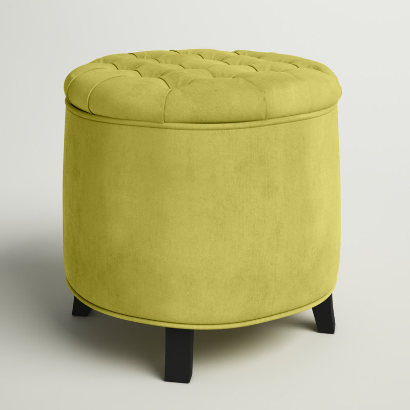 Alethea Velvet Tufted Round Solid Colour Ottoman with Storage, Asparagus
