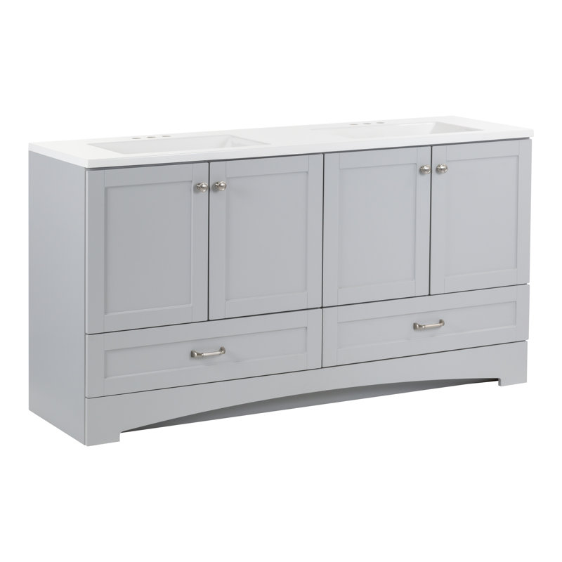 Emlyn 60.50" Double Bathroom Vanity with 2 Cabinets, 2 Drawers, and Cultured Marble Vanity Top, Pearl Gray