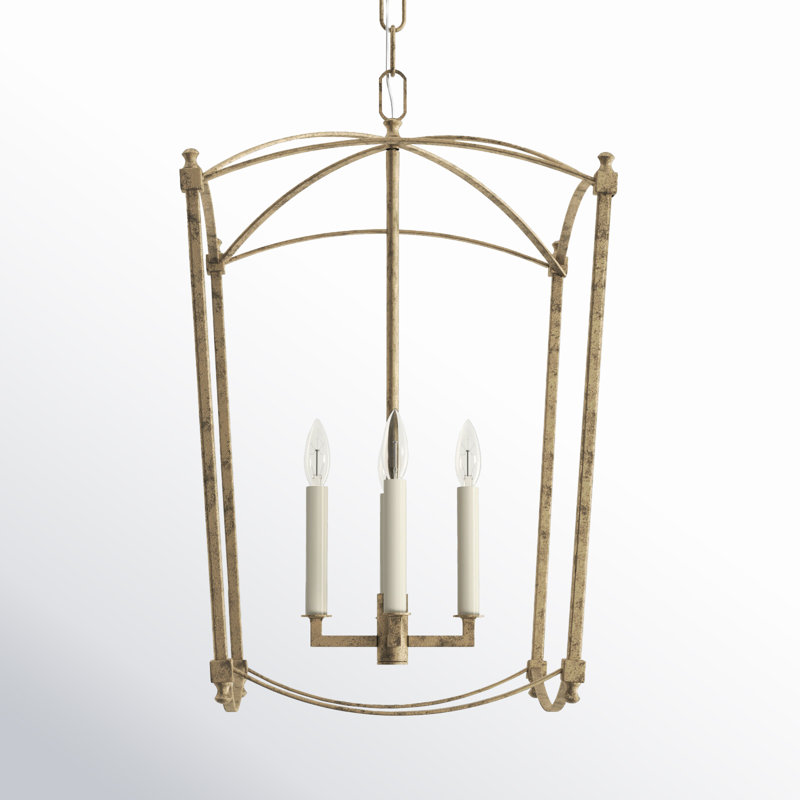 Olive 4 - Light Dimmable Lantern Geometric Chandelier, Antique Gild