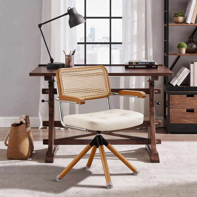 Fauteuil de bureau en cuir Bonneau, Blanc cassé