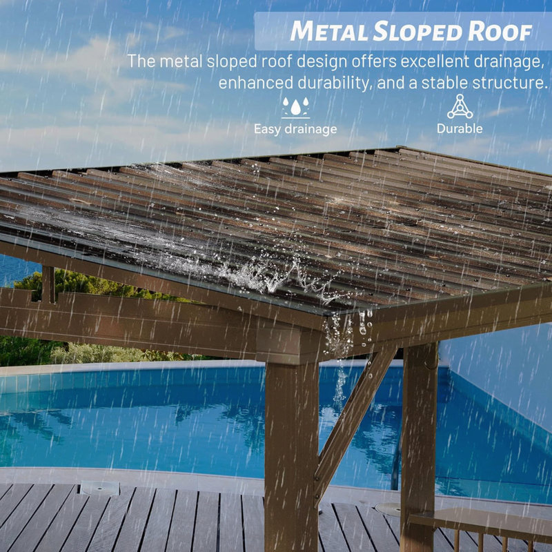 6.5X12FT Grill Gazebo Metal, For Outdoor Use With Galvanized Steel Roof & Side Shelves (Brown), Brown