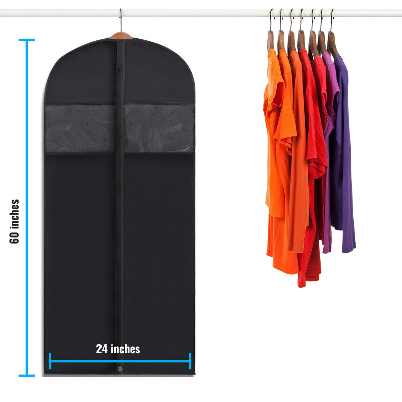Sacs à vêtements Plixio noirs de 60 po pour le rangement respirant des robes, des manteaux longs et des costumes - comprend une fermeture à glissière et une fenêtre transparente (paquet de 6)