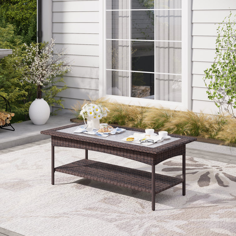 Aibek Rectangular Glass Outdoor Coffee Table