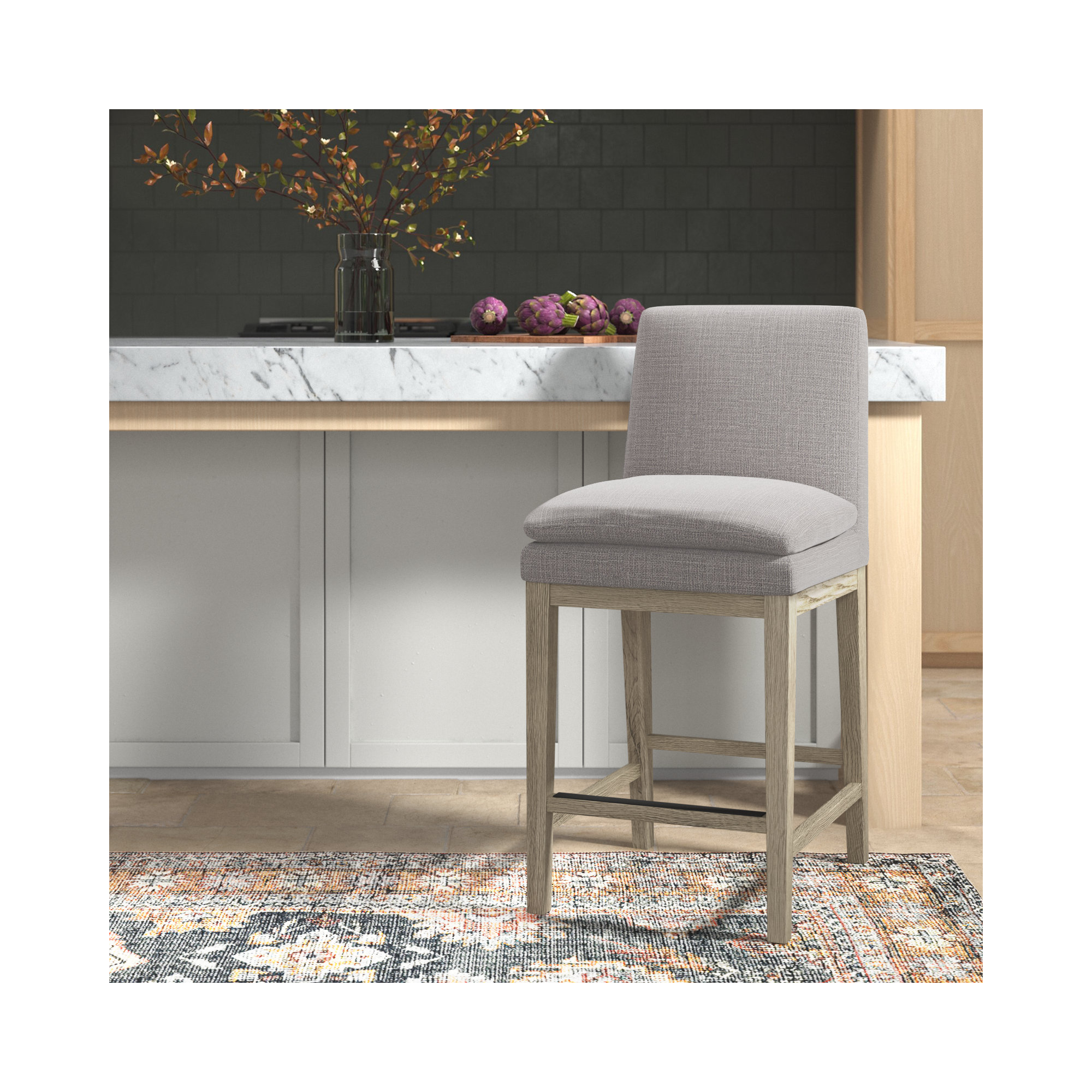 Bethea Upholstered Counter Stool, Effie Flint Performance Linen, Graywash