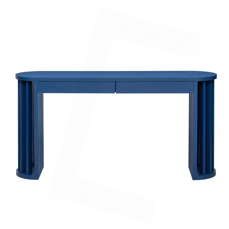 59-Inch Long Console Table With Oak Veneer Entryway Table With Vertical Ribbed Table Leg Minimalist Sofa Table With 2 Drawers For Entrance, Hallway, Living Room.
