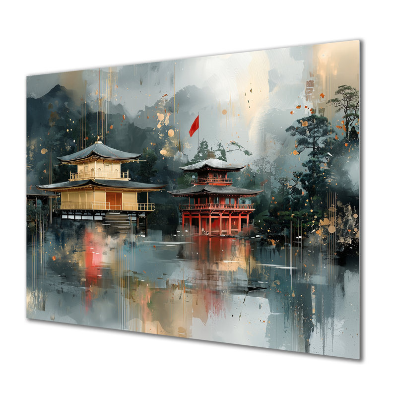 Art moderne moderne de Kyoto, temple japonais, impression sur métal, Japon, H 12 po x l 20 po