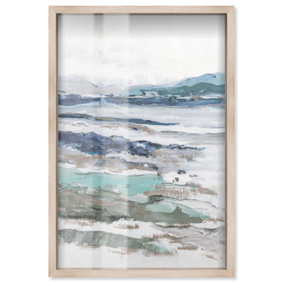 «Marine Layers III Shadowbox», art abstrait bleu par Art Remedy, cadre blond, 37 x 55