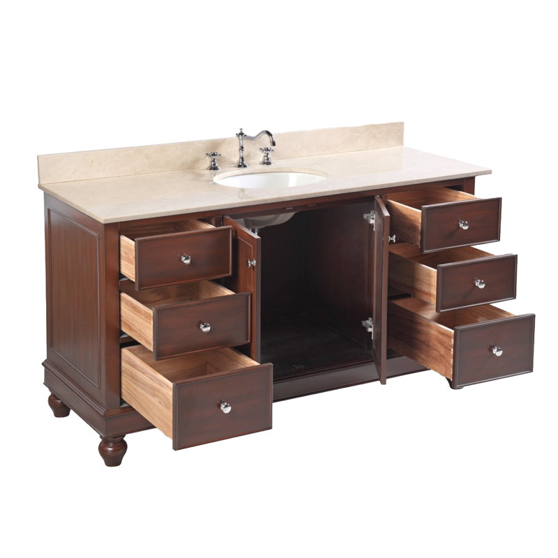 Ensemble de meuble-lavabo simple 60 po Ferdinand, Chocolat, Granite noir