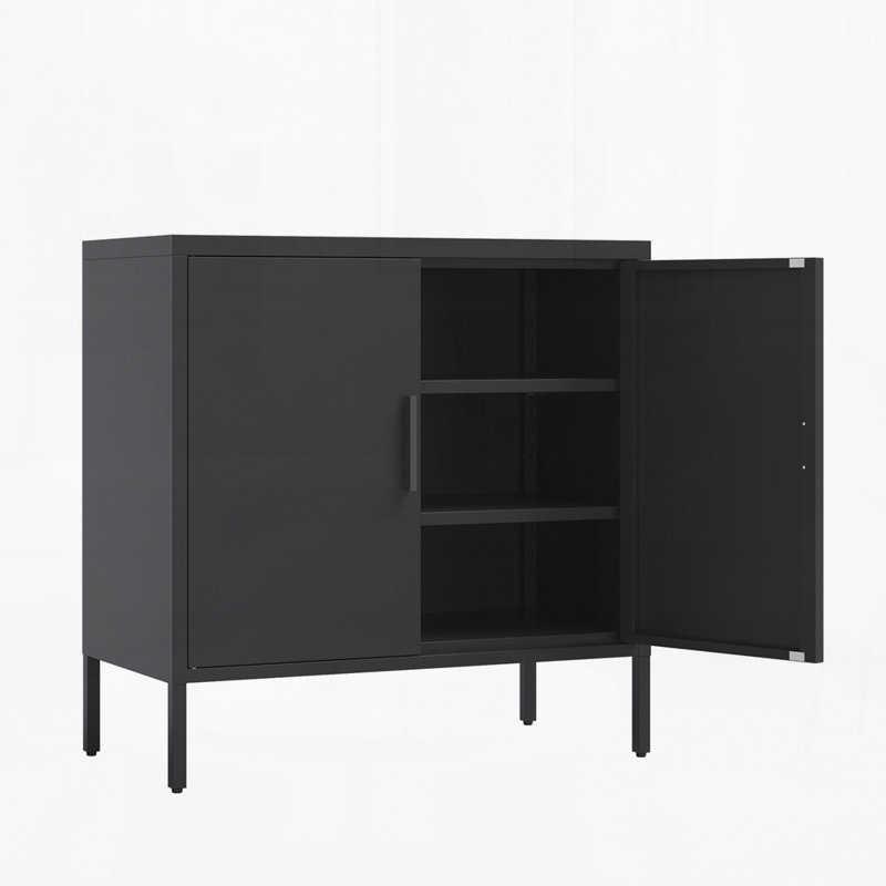 Metal Storage Cabinet with 2 Doors and 2 Adjustable Shelves, Steel Garage Storage Cabinet, Metal File Cabinet for Home Office