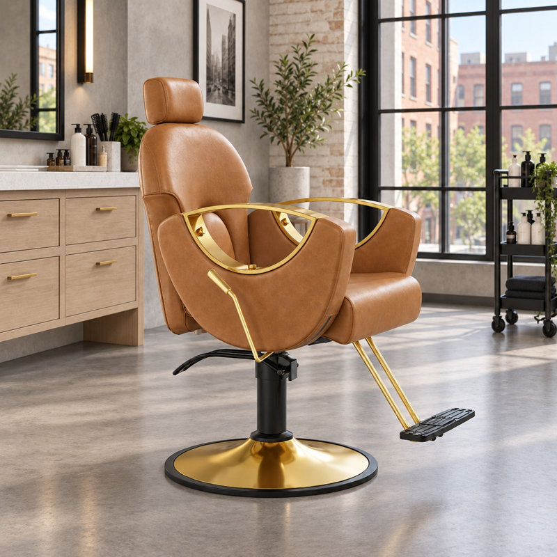 Fauteuil de barbier inclinable de luxe, fauteuil de salon hydraulique réglable en hauteur, fauteuil de coiffeur pour salon de coiffure - Brun