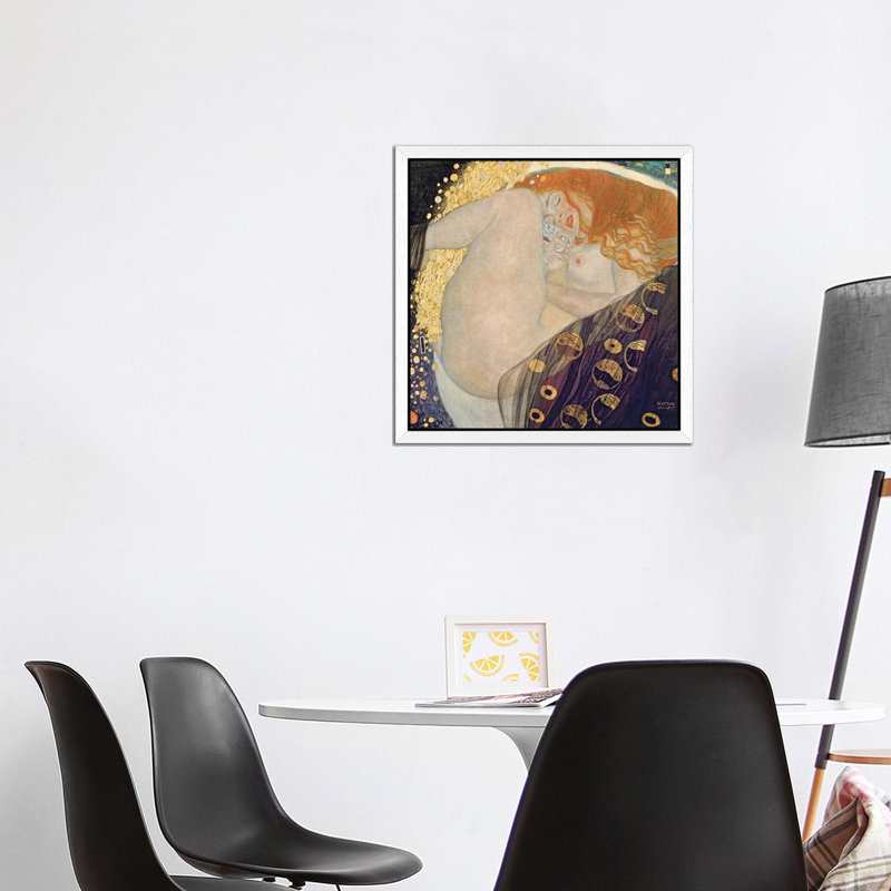 Danae, 1907-08 by Gustav Klimt - Painting on Canvas, 93.98 cm H x 93.98 cm W, White Framed