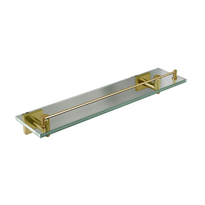 Crater Wall-Mounted Glass Shelf - Brushed Gold, Premium Brass Construction, Installation Hardware Included