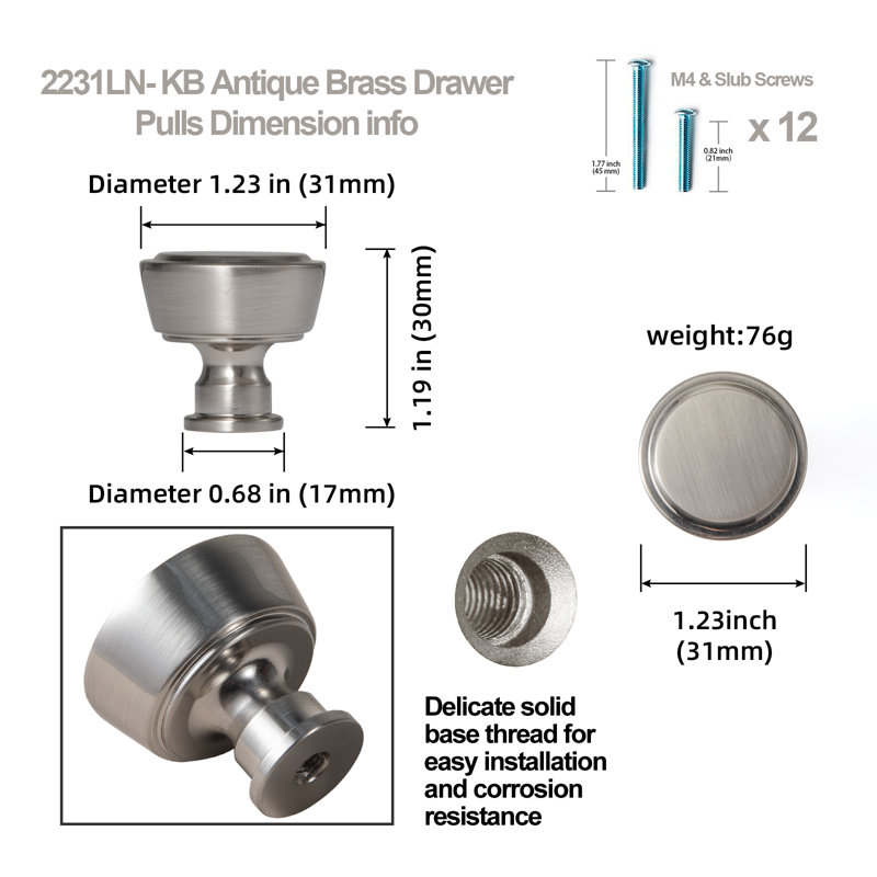 1.23" Diameter Mushroom Knob Multiple Pack, Satin Nickel
