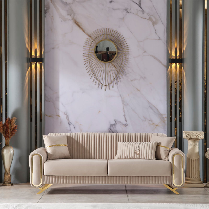 Canapé-lit convertible en velours Royal Lux, Beige, Doré