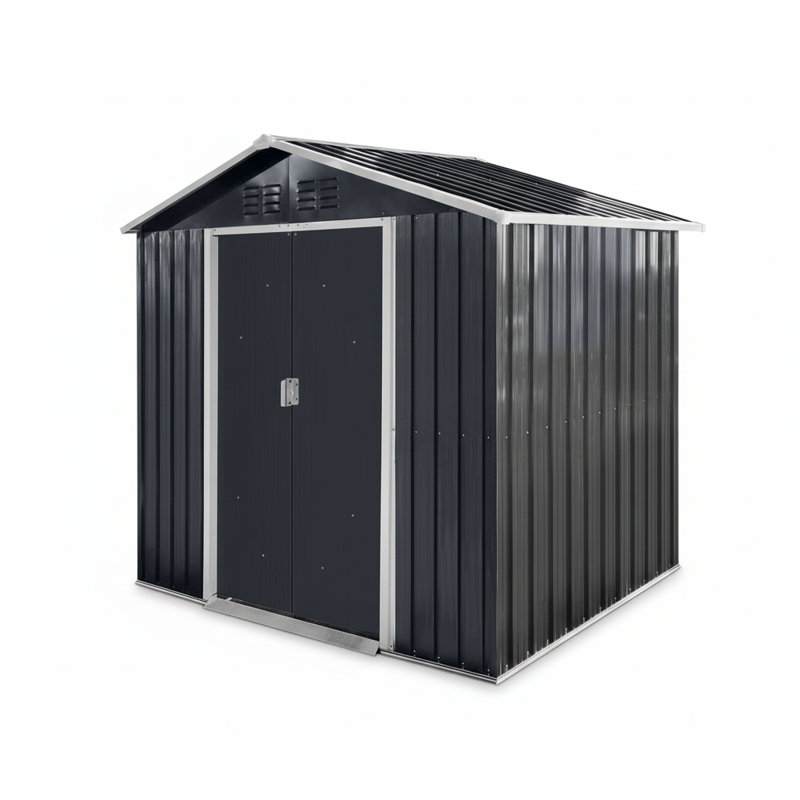 7X4.3Ft Metal Garden Sheds Outdoor Storage Sheds Coal Grey With Window, 84" H x 50.8" W x 76.7" D