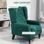 Fauteuil d'appoint capitonné à boutons avec haut dossier à oreilles, accoudoirs rembourrés arrondis et siège rembourré épais, vert foncé-1728350352