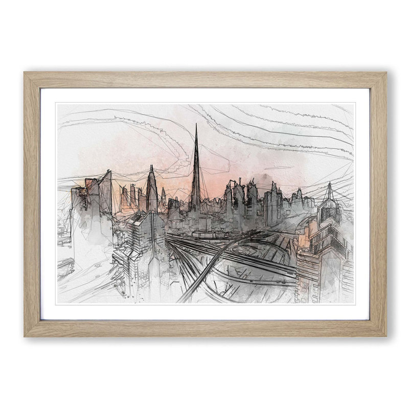 Burj Khalifa Dubai Skyline in Abstract - Picture Frame Graphic Art Print, Oak Framed, 48cm H x 65cm W x 2cm D