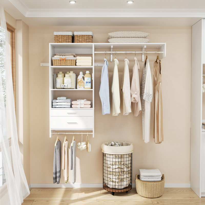 20.5‘’ - 60'' W Wall Cabinet with Drawers and Hanging Rods, White