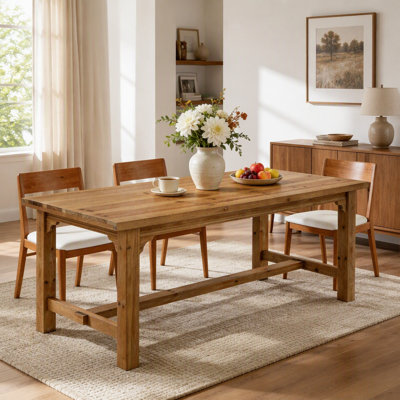 63″ Rectangular Solid Wood Dining Table for 6, Kitchen Table with Foot Bar and 1.57″ Thick Top, Dining Rooms