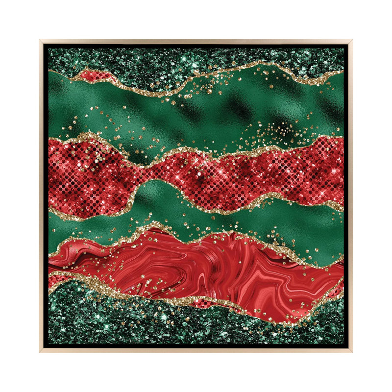 «Christmas Glitter Agate Texture VI», reproduction d'art sur toile encadrée, H 26 po x l 26 po, Champagne