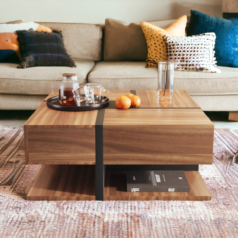 Benthall Floor Shelf Coffee Table with Storage, Brown