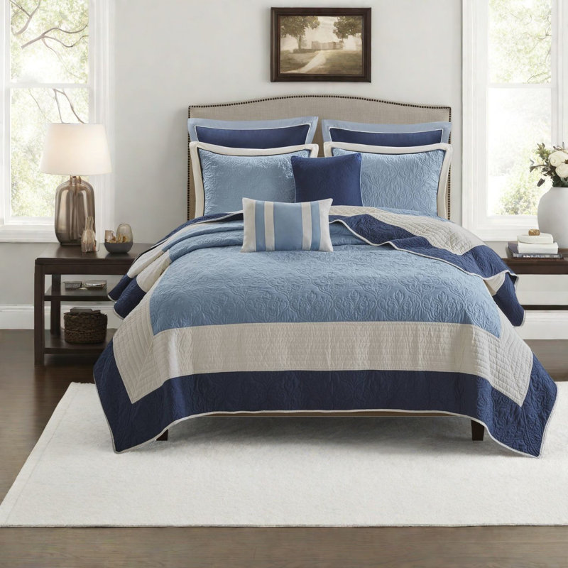 Reversible 7 Piece Bedding Sets, Microfiber Medallion Quilt For Home